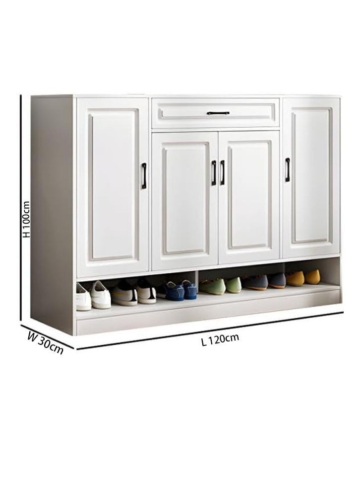 keke Modern Entryway Shoe Cabinet with Drawer | 120CM Shoe Storage Organizer with Shelves for Hallway, Living Room & Bedroom | Warm White - Image 3