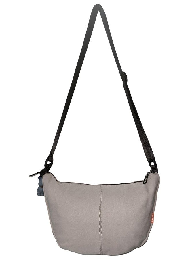 GLOSSY Half-moon Shaped Crossbody Shoulder Bag with Adjustable Strap for Women School Sport Travel (Beige) - Image 1