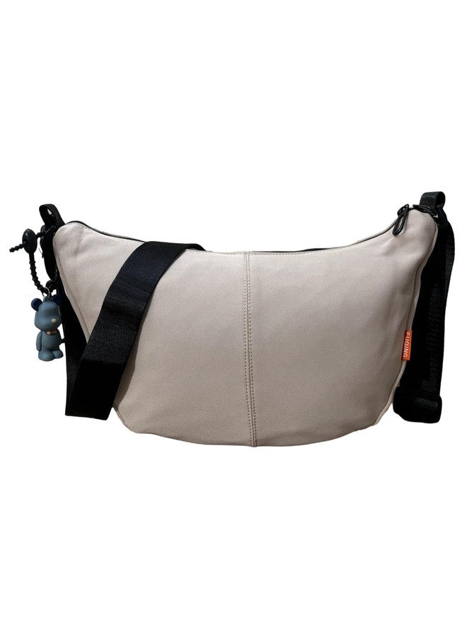 GLOSSY Half-moon Shaped Crossbody Shoulder Bag with Adjustable Strap for Women School Sport Travel (Beige) - Image 2