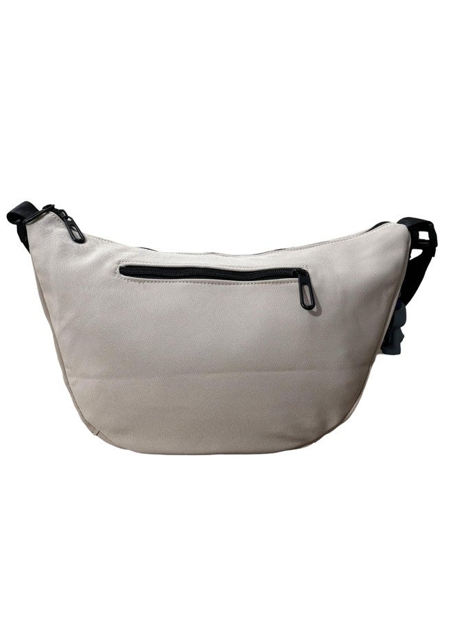 GLOSSY Half-moon Shaped Crossbody Shoulder Bag with Adjustable Strap for Women School Sport Travel (Beige) - Image 3
