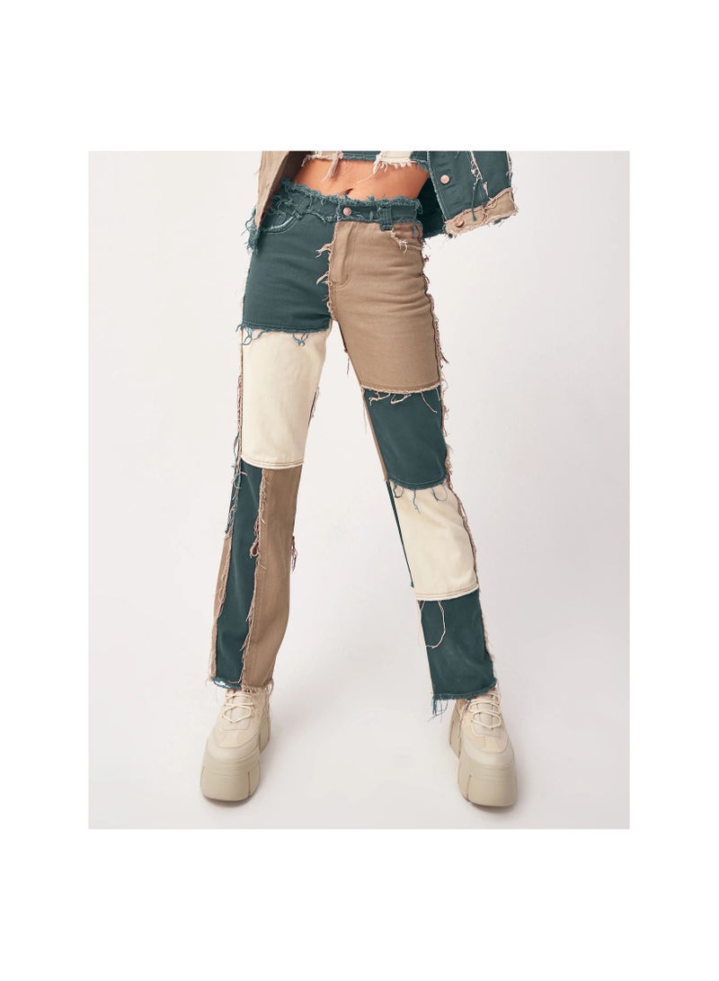 Loquat Panels Of high-rise Tight Hips Women's Straight-leg Denim Trousers  - Image 2
