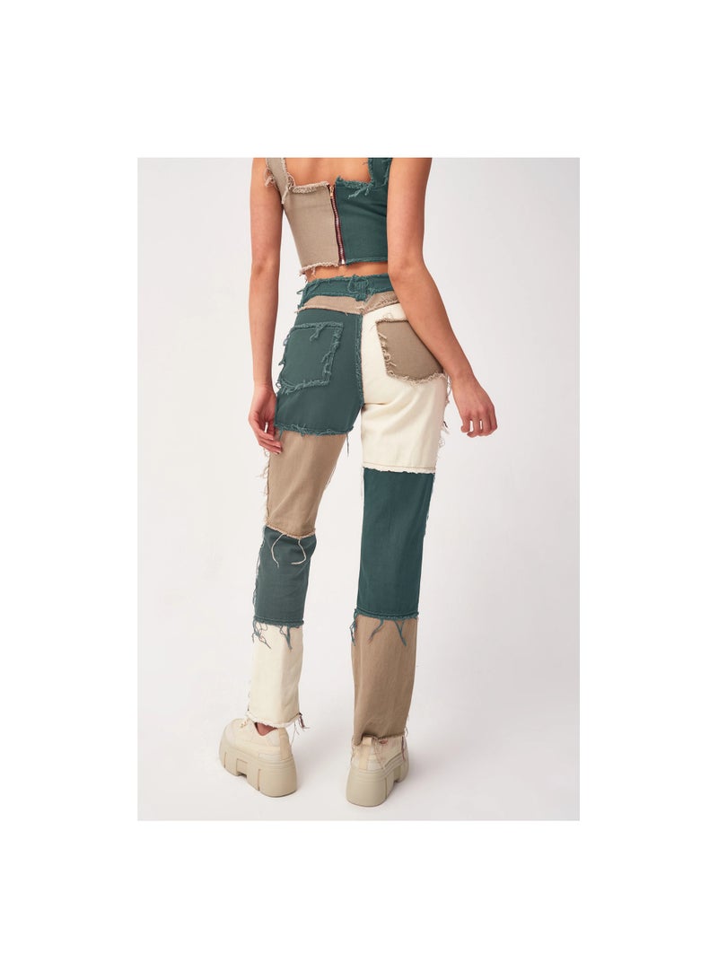 Loquat Panels Of high-rise Tight Hips Women's Straight-leg Denim Trousers  - Image 1