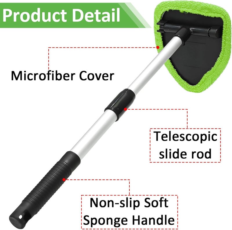Beieverluck 3 Pieces Windshield Cleaning Tool Inside Car Window Cleaner Cleaning Tool with Extendable Handle, 9 Microfiber Pads and 3 Spray Bottles Car Auto Glass Wiper Kit - Image 3