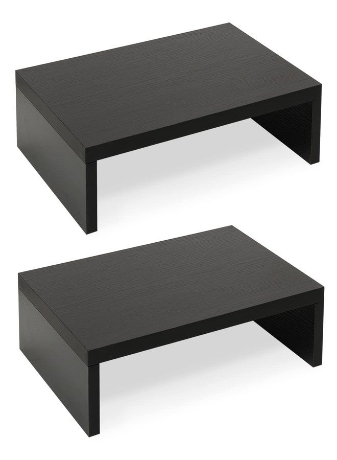 TEAMIX Wood Monitor Stand Riser-2 Pack, 2 Tier Adjustable Monitor Stand Dual Monitor Riser for 2 Monitors/Laptop/PC Black Computer Stand for Desk - Image 1