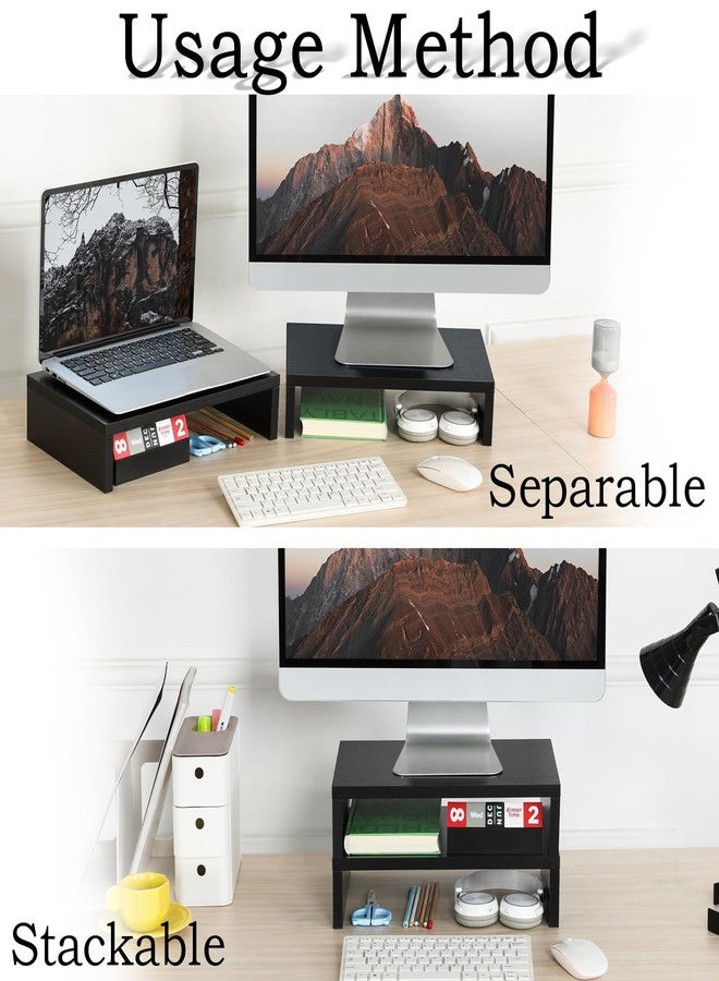 TEAMIX Wood Monitor Stand Riser-2 Pack, 2 Tier Adjustable Monitor Stand Dual Monitor Riser for 2 Monitors/Laptop/PC Black Computer Stand for Desk - Image 2