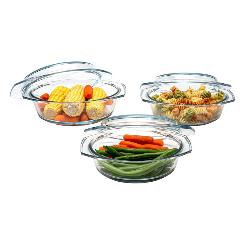 Simax Casserole Dish Set Set of 3 Casserole Dish with Lid Round Glass Cookware Borosilicate Glass Made In Europe 075 Quart 1 Quart and 15 Quart Baking Dishes