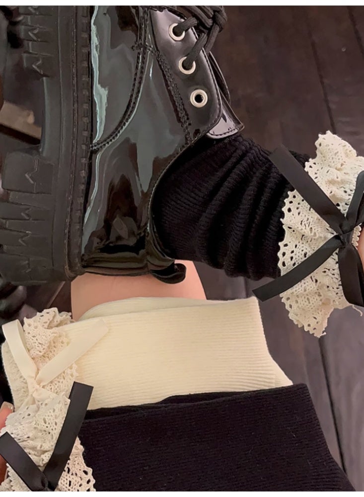 جوارب الدانتيل قطن الباليه نمط 2 أزواج من الأسود - Image 3