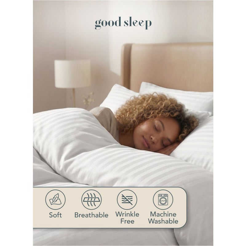 طقم غطاء لحاف مقاس كينغ من Good Sleep مكون من 6 قطع مقاس 220 × 240 سم غطاء لحاف أبيض مخطط مع ملاءة مثبتة بجيب عميق و4 أكياس وسائد، نسيج فائق النعومة، خالي من التجاعيد، صنع في دبي - Image 4
