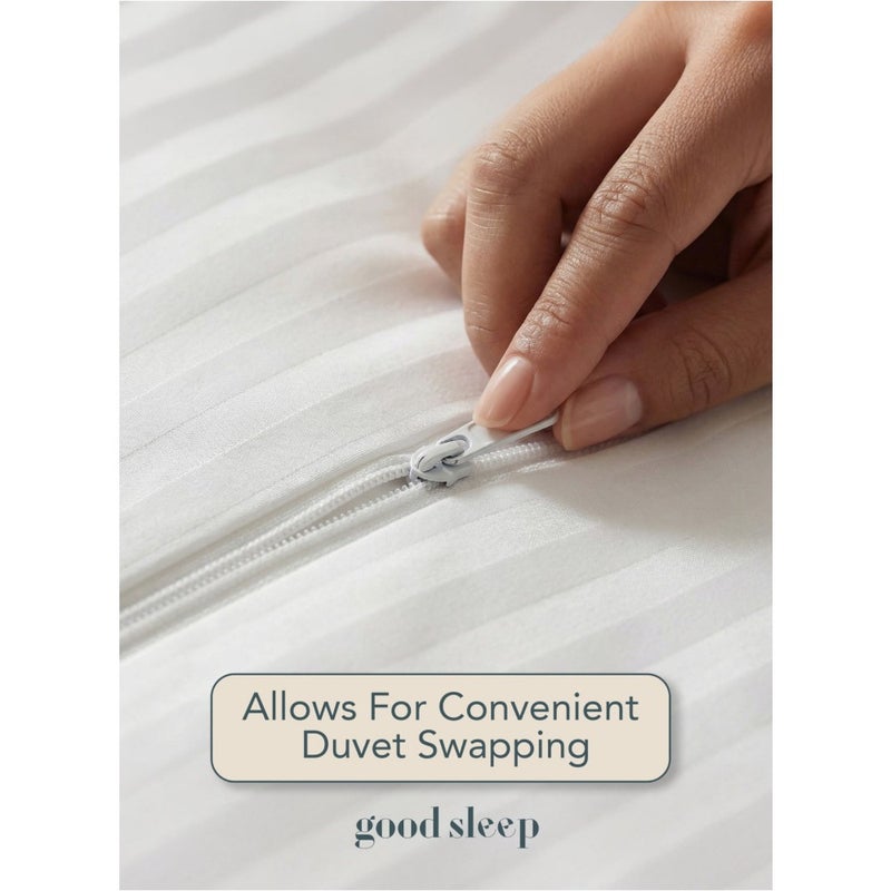 طقم غطاء لحاف مقاس كينغ من Good Sleep مكون من 6 قطع مقاس 220 × 240 سم غطاء لحاف أبيض مخطط مع ملاءة مثبتة بجيب عميق و4 أكياس وسائد، نسيج فائق النعومة، خالي من التجاعيد، صنع في دبي - Image 5