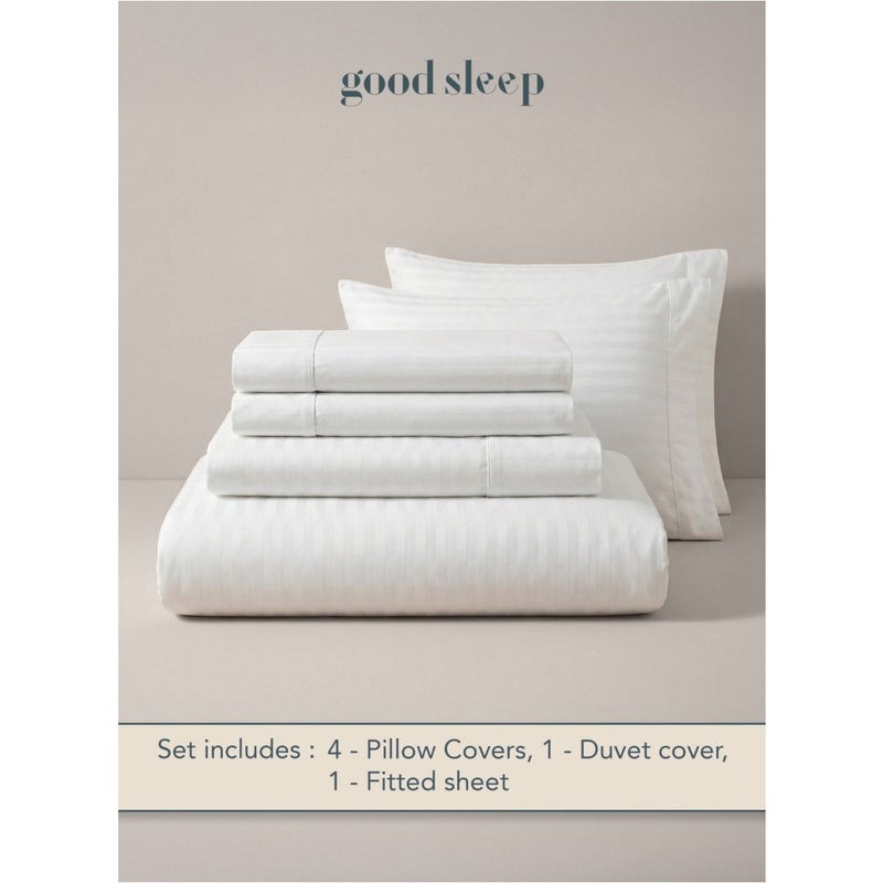 طقم غطاء لحاف مقاس كينغ من Good Sleep مكون من 6 قطع مقاس 220 × 240 سم غطاء لحاف أبيض مخطط مع ملاءة مثبتة بجيب عميق و4 أكياس وسائد، نسيج فائق النعومة، خالي من التجاعيد، صنع في دبي - Image 3