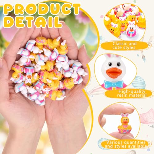 Vicenpal 80 Pcs Easter Mini Duck Figurine Resin Bunny Ear Eggshell Easter Gifts Duck Decor for Party Favors Home Desktop Micro Landscape Potted Decorations - Image 3