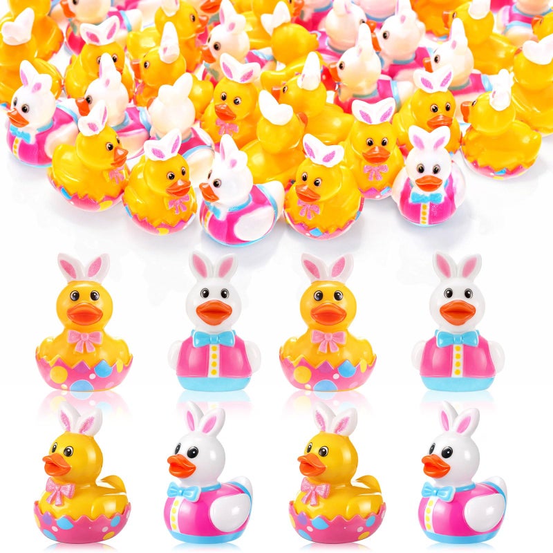 Vicenpal 80 Pcs Easter Mini Duck Figurine Resin Bunny Ear Eggshell Easter Gifts Duck Decor for Party Favors Home Desktop Micro Landscape Potted Decorations - Image 2