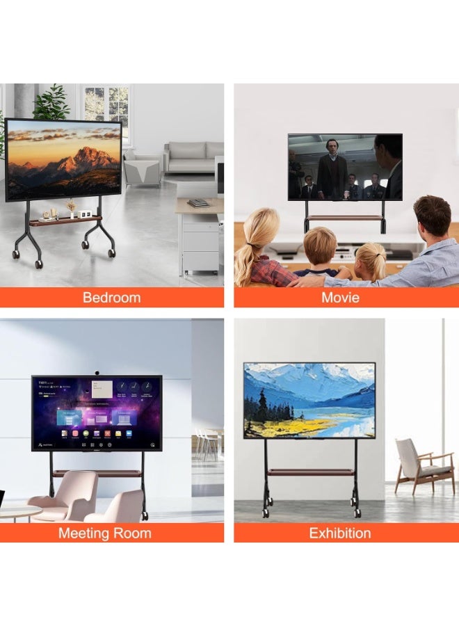 XiuWoo Universal Metal Mobile TV Stand, Wood Moveable TV Cart Easel, Height Adjustable Rolling TV Stand, Portable Floor TV Mounts for 32 to 75in LCD LED OLED 4K Screens with Wheels, Wood Media Storage Rack - Image 2