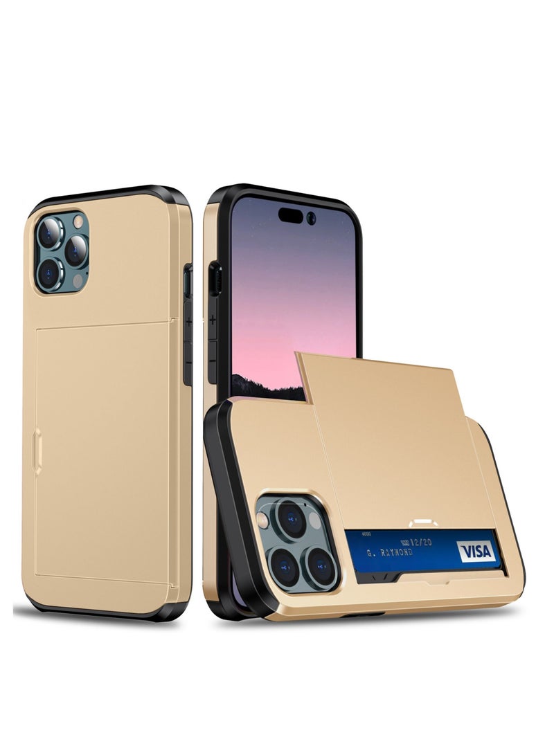 iPhone 14 Pro Max  Gold Wallet Case with Credit Card Holders Slots Dual Layer Shockproof Hard PC Soft TPU Slide Flip Protective Case for iPhone 14 Pro Max 6.7 Inch,iphone 14 Pro Max Cover  - Image 1