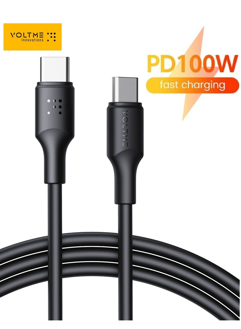 VOLTME 100W Type-C to Type-C Super Fast Charging Cable [2m, 5A PD] - USB-C to USB-C Charger Cord with E-Mark Smart Chip, Power Delivery, High-Speed ​​Data Transfer & Durable Heavy-Duty Design - Tangle-Free, Long Lifespan, Universal Compatibility for iPhone Air, iPhone 17/17 Pro/17 Pro Max/16/15 Series, Samsung Galaxy S25/S24/S23 Ultra, MacBook Pro/Air, iPad Pro/Air, Pixel & Most Android Devices (Black) - Image 1