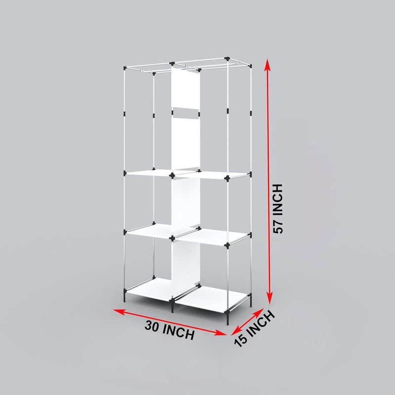 GTC Collapsible Wardrobe Closet for Clothes Almira 2 Hanging Space 6 Shelves 1 Side Pocket NonWoven Fabric 77003 Blue - Image 4