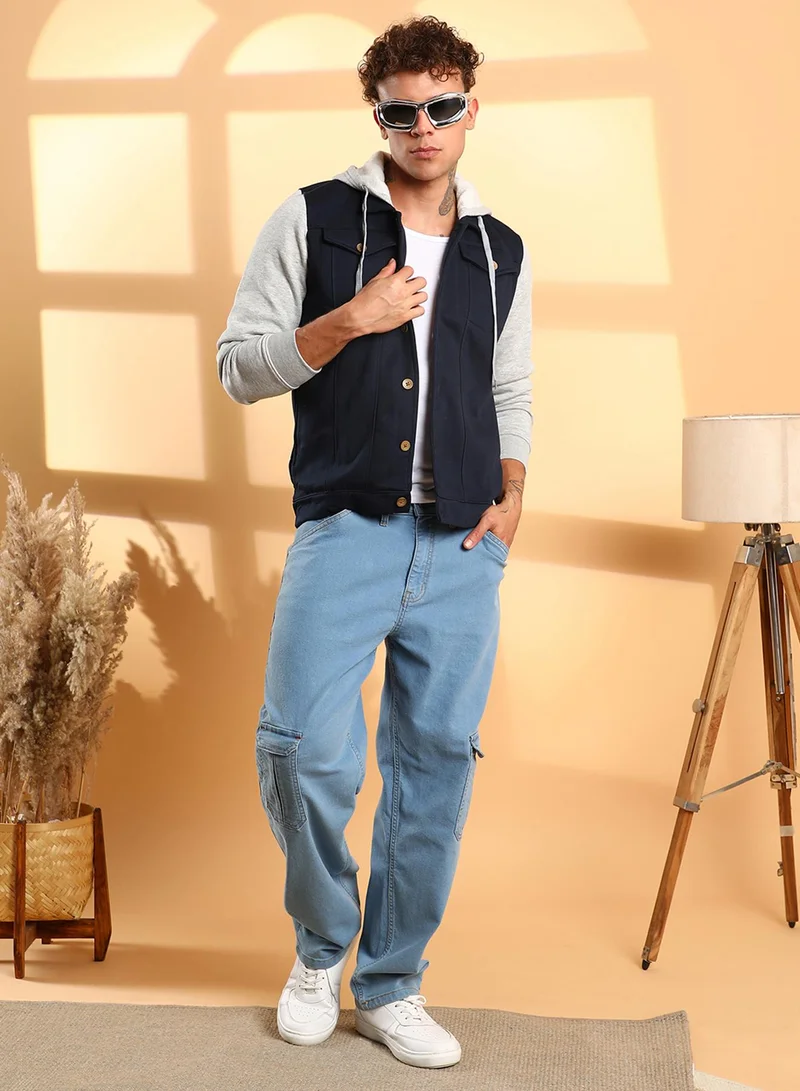 CAHOOT  Men's Grey & Navy Blue Button-Front Jacket With Contrast Detail for Men | Best Price UAE