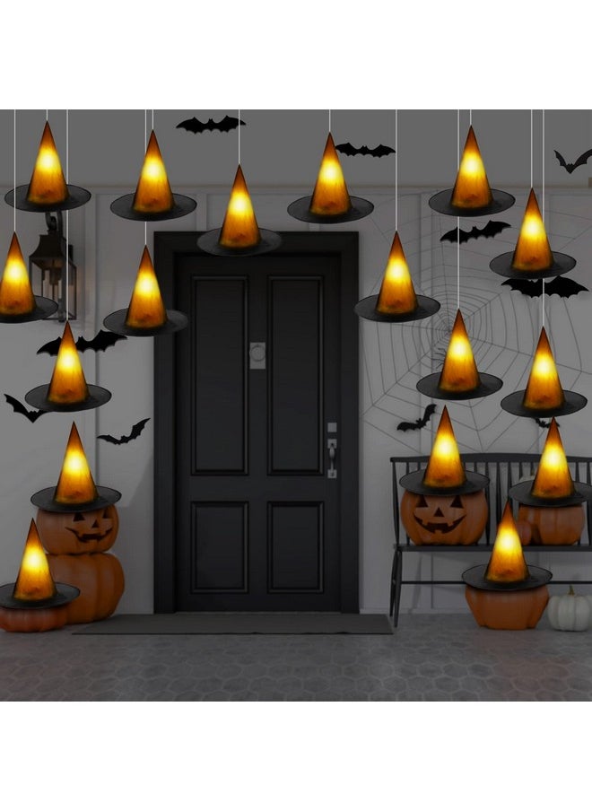 Haysandy - 61 Pcs Halloween Hanging Witch Hats Decorations Include 24 Halloween Black Light Up Floating Witches Hats With Led Tea Candles Bulk 12 3D Bats Wall Stickers And Fishing Line For Diy Costume Cosplay - Image 1
