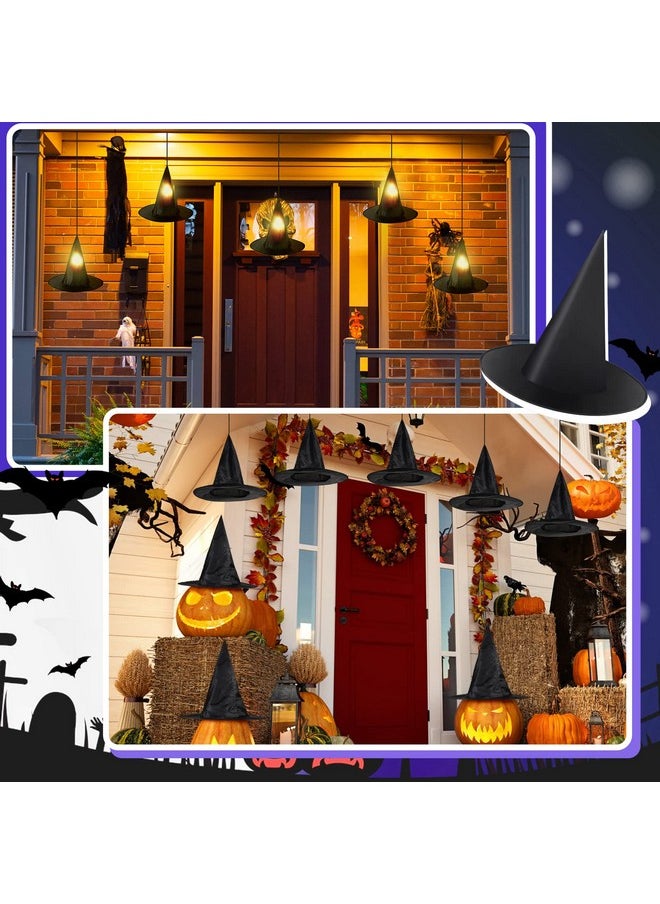 Haysandy - 61 Pcs Halloween Hanging Witch Hats Decorations Include 24 Halloween Black Light Up Floating Witches Hats With Led Tea Candles Bulk 12 3D Bats Wall Stickers And Fishing Line For Diy Costume Cosplay - Image 1