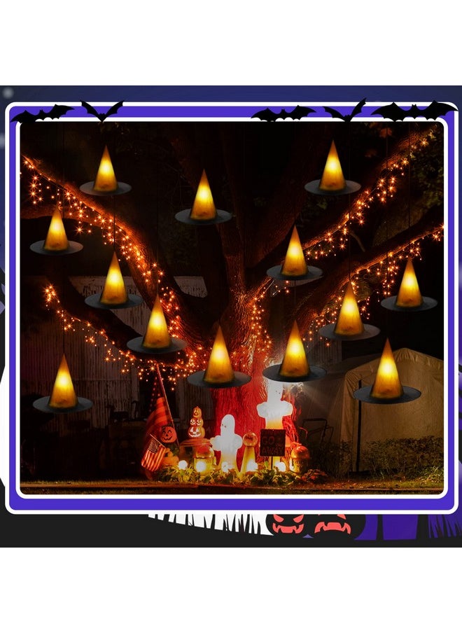 Haysandy - 61 Pcs Halloween Hanging Witch Hats Decorations Include 24 Halloween Black Light Up Floating Witches Hats With Led Tea Candles Bulk 12 3D Bats Wall Stickers And Fishing Line For Diy Costume Cosplay - Image 1