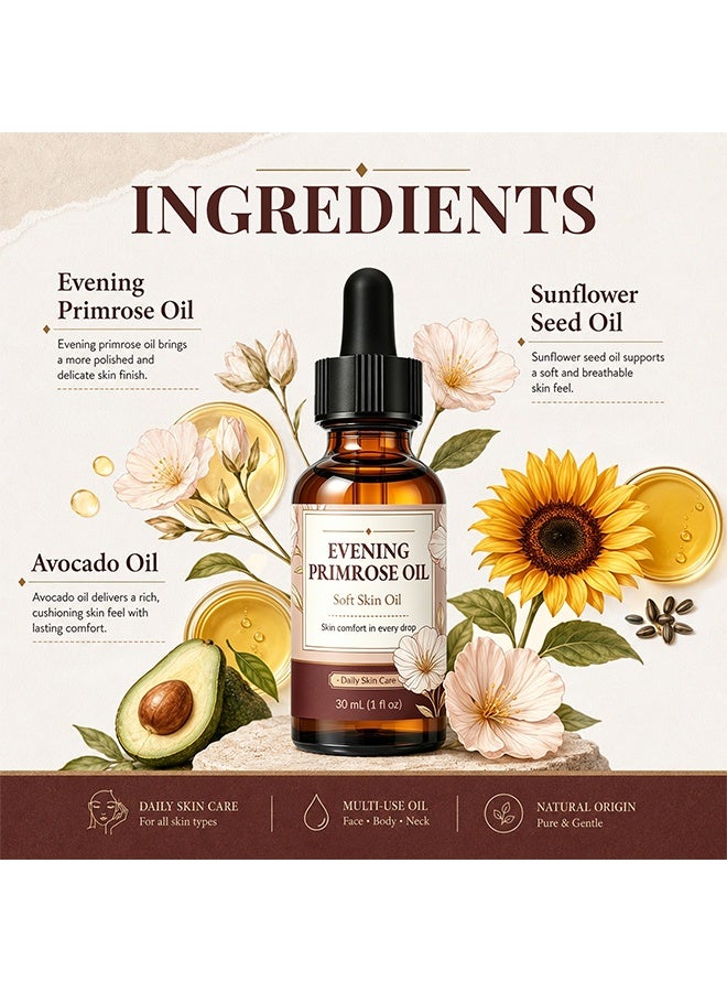 QINGLING Evening Primrose Oil, Natural Soft Skin Oil, Nourishing Balancing Facial & Body Care Oil 30ml - Image 5