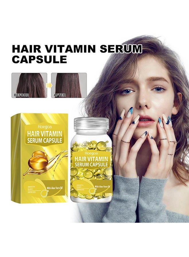HOEGOA Hair Vitamin Essence Capsules, Hair Moisturizing Essence Formula, Contains Vitamin C E Vitamin B5, Morocco oil, Honey, Repair Damaged Hair (Golden 30pcs) - Image 1
