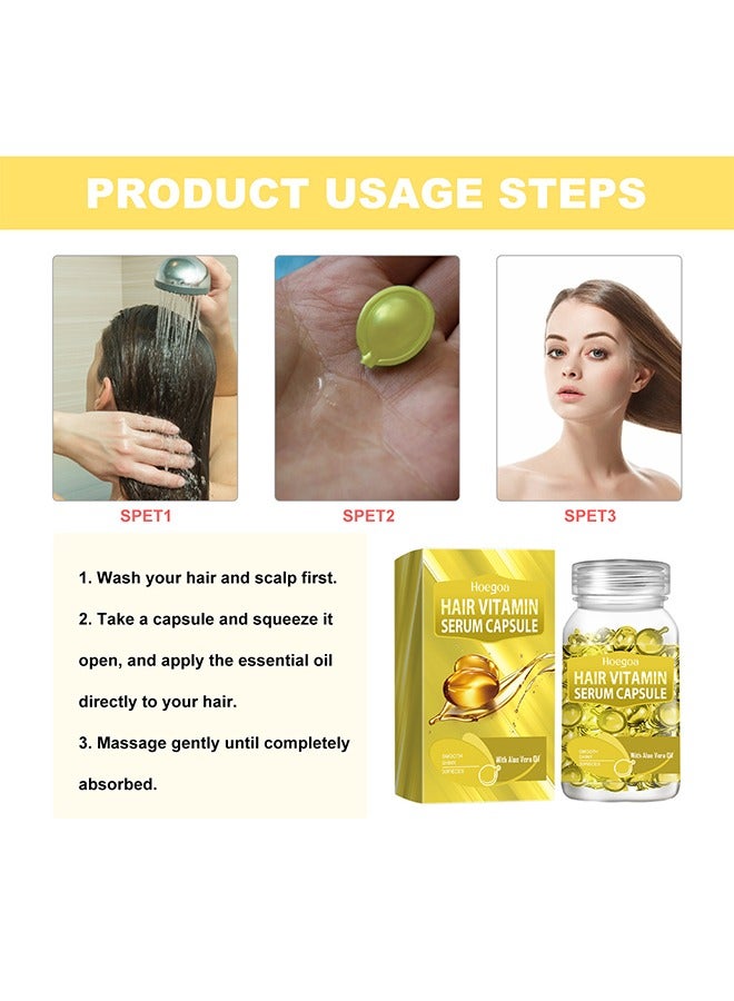 HOEGOA Hair Vitamin Essence Capsules, Hair Moisturizing Essence Formula, Contains Vitamin C E Vitamin B5, Morocco oil, Honey, Repair Damaged Hair (Golden 30pcs) - Image 3