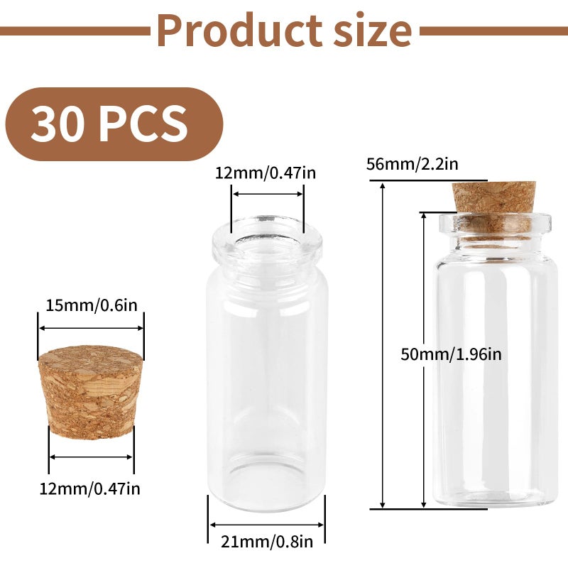 Okxiri 30 PCS Mini Glass Bottles, 10ml Small Glass Bottles, Vials Cork Stoppers, Spell Jars DIY Message Decoration Mini Vials for Party, Art Crafts, DIY Projects, Wedding Favors - Image 2