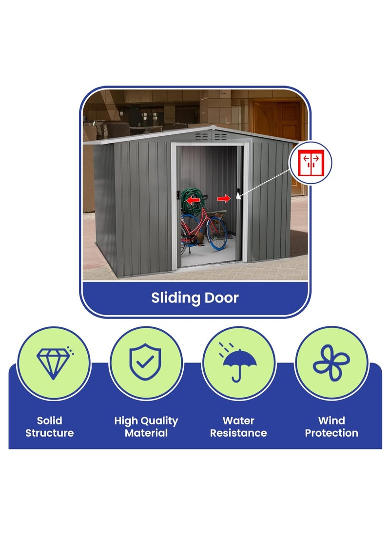Egardenkart إي غاردن كارت، مخزن خارجي معدني - كبير جداً 8.5x6.8 قدم، رمادي فاتح | مخزن حديقة مع باب مزدوج منزلق | خزانة تخزين خارجية لتخزين الحديقة | تخزين مخزن خارجي (مع التركيب) - Image 3