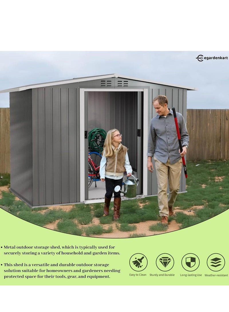 Egardenkart إي غاردن كارت، مخزن خارجي معدني - كبير جداً 8.5x6.8 قدم، رمادي فاتح | مخزن حديقة مع باب مزدوج منزلق | خزانة تخزين خارجية لتخزين الحديقة | تخزين مخزن خارجي (مع التركيب) - Image 4