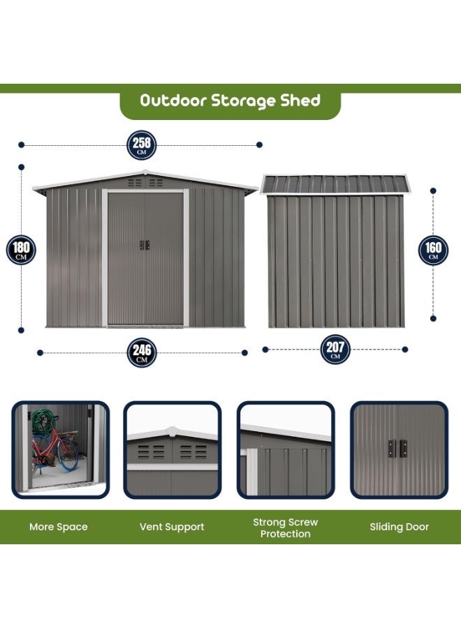 Egardenkart Outdoor Storage Shed Metal - Extralarge 8.5x6.8 Ft Light Grey | Garden Shed with Sliding Double Door | Outdoor Storage Cabinet for Garden... - Image 2