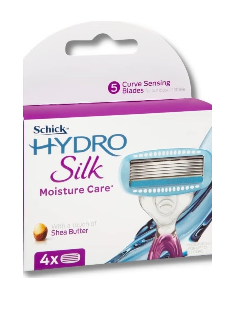 schick Hydro Silk 5 Blade Razor Refill For Women-Hydra Renew Serum-Lasting Hydration After Shave-Clinically Proven-Enriched With Shea Butter-Skin Guard-No Irritation-Comfort Grip Handle- 4 Cartridges 