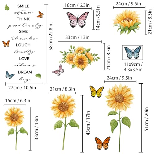 hanlongyu Sunflower Wall Stickers 3D Yellow Flower Wall Decals Easy Peel and Stick Wallpaper DIY Removable Wall Art Mural for Bathroom Bedroom Nursery TV Shower Door Home Decor - Image 3