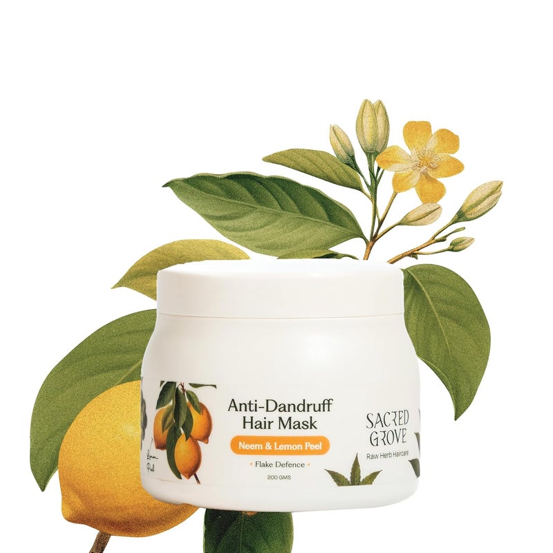 Sacred Grove Anti Dandruff Hair Mask  Fights Dandruff  Flaking  Neem Lemon Peel  Amla  Made with 7 Potent Raw Herbs  Prevents Scalp Itching  Irritation  ChemicalFree ZeroSynthetics Formula  200g - Image 1