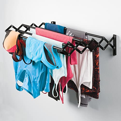 mDesign Steel Wall Mount Accordion Expandable Retractable Clothes Air Drying Rack 8 Bars for Hanging Garments Mounted Organizer for LaundryUtility Room Bathroom Garage Bardo Collection Black - Image 3