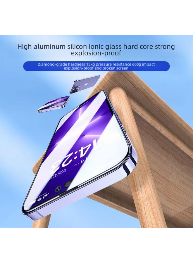 For Iphone16 Full Screen Tempered Film Apple 15 HD Film Ip14 Arc Edge Blue Light 13promax Mobile Phone Film-Color:High Aluminum Arc Edge Black Edge Blue Light (packaging)-Dimensions:iPhone16Plus