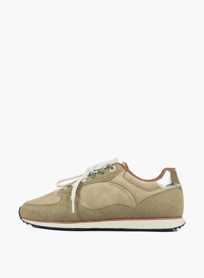 Women Run Gold Flat Lace-Up Ankle Sneakers