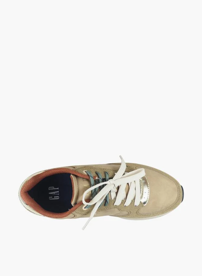 Gap BEIGE Women Run Gold Flat Lace-Up Ankle Sneakers for Women | Best Price UAE