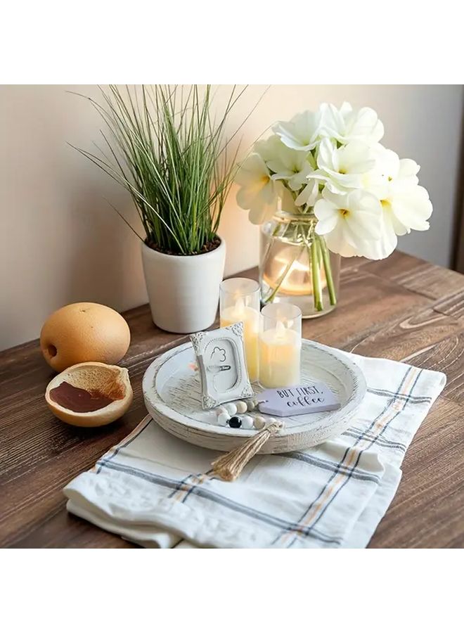 Plain White Large Round Wooden Serving Tray Rustic Kitchen Decor Natural - Image 5
