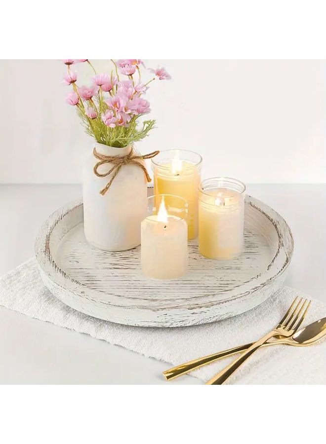 Plain White Large Round Wooden Serving Tray Rustic Kitchen Decor Natural - Image 1