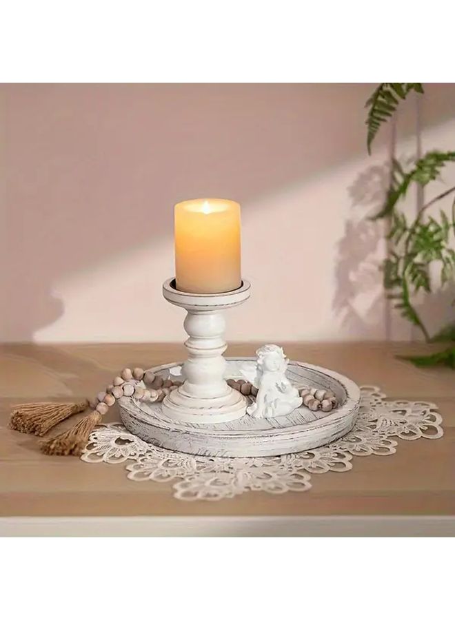 Plain White Large Round Wooden Serving Tray Rustic Kitchen Decor Natural - Image 3