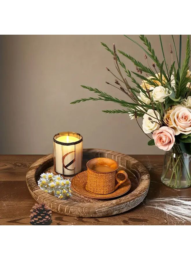 Plain White Large Round Wooden Serving Tray Rustic Kitchen Decor Natural - Image 4