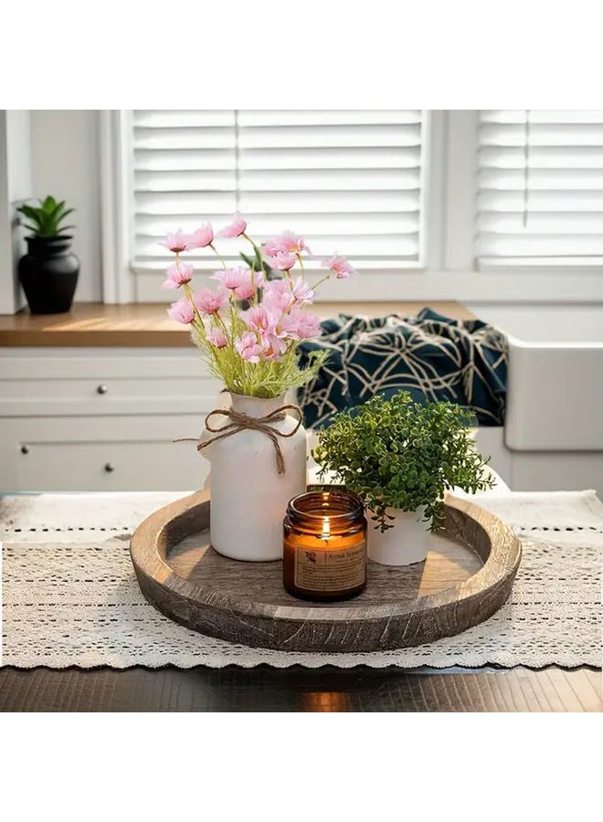 Plain White Large Round Wooden Serving Tray Rustic Kitchen Decor Natural - Image 2