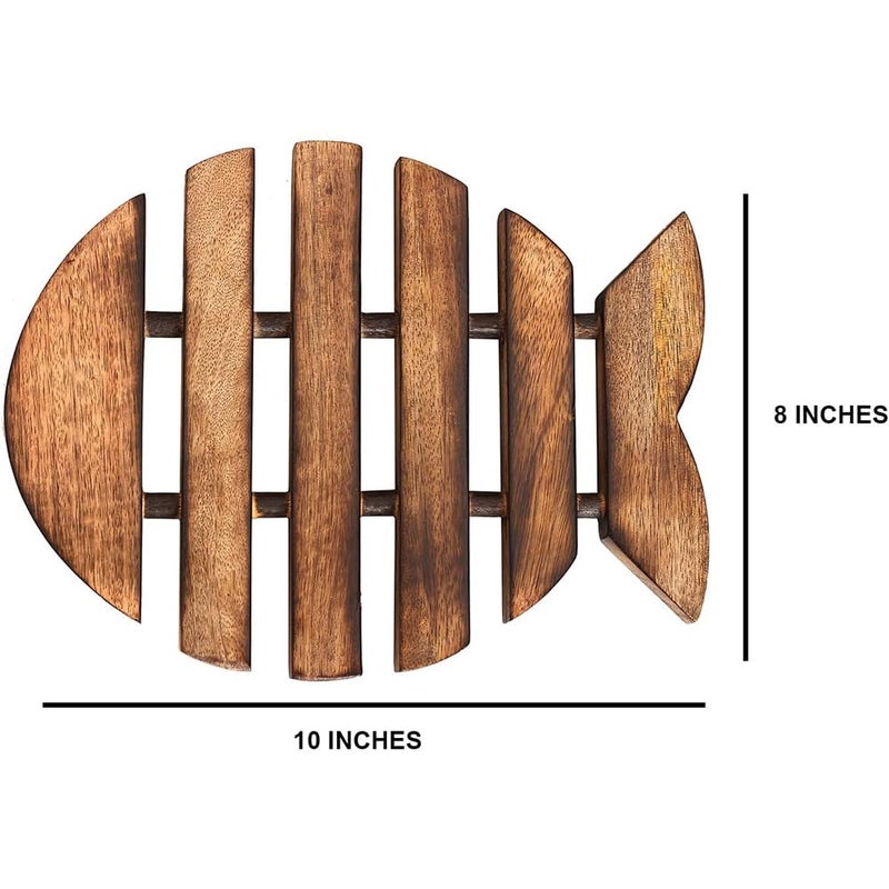 GURU JEE Handmade Wooden Trivet Fish Shape for Hot Dishes Pot Pan Tea Pot Holders - Image 2