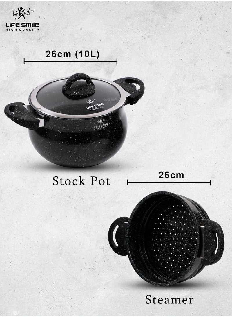 26cm (10 Litre) Multipurpose Stock Pot and Steamer Pot Set - Induction Couscoussier with PFOA-free Aluminum Non Stick 2-tier Cooking Pot with Lid for Soups,Seafood,Vegetables,Stews,Rice and Pasta - pzsku/ZBB443DE5D70A67AB4202Z/45/_/1677408923/75b50d4e-c0ea-4dac-94a7-a1d1fa269942