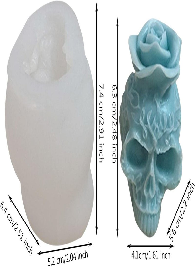 GGOOT 2 Pcs Halloween Skull Silicone Mold, Halloween Skeleton Rose Head Silicone Mould Resin, Candle Making Molds for Epoxy Resin Casting, Soap, Aromatherapy, Plaster, Clay  - Image 4