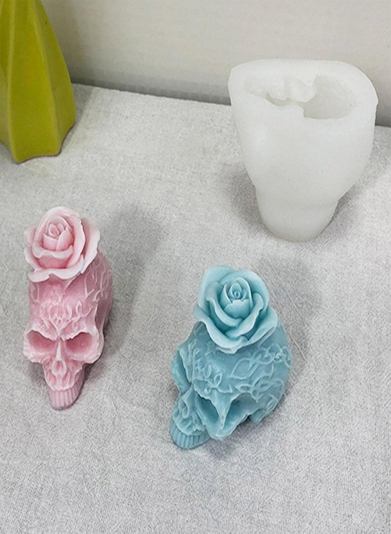 GGOOT 2 Pcs Halloween Skull Silicone Mold, Halloween Skeleton Rose Head Silicone Mould Resin, Candle Making Molds for Epoxy Resin Casting, Soap, Aromatherapy, Plaster, Clay  - Image 3