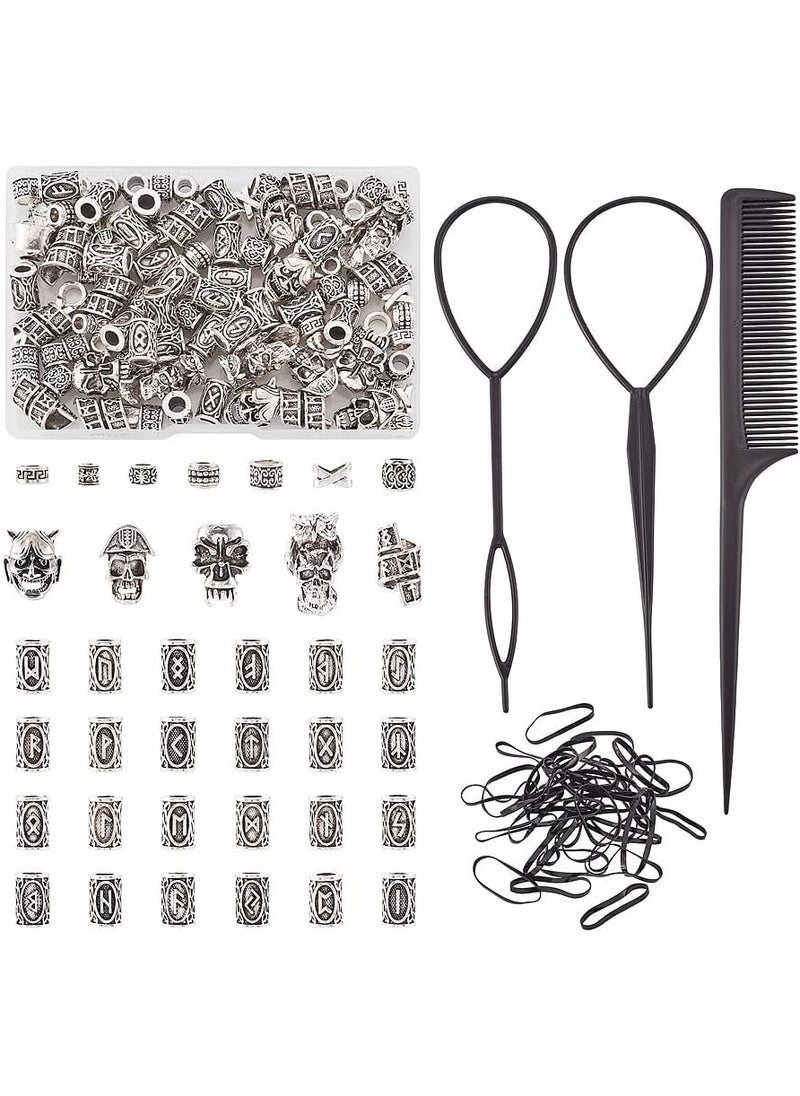 KISSITTY - KISSITTY 225PCS Hair Beads for Women Tube Beard Beads for Braids for Men Metal Skull Large Hole Braiding Beads for DIY Hair Decoration Bracelets Pendant Necklace - Image 1