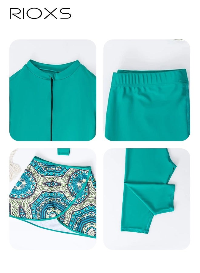 ريوكس ملابس سباحة نسائية من قطعة واحدة، ملابس سباحة قصيرة الأكمام مقاومة للأشعة فوق البنفسجية للسيدات، بدلة غطس بزر أمامي للتحكم في البطن مع حافة زهرية، ملابس سباحة نسائية لممارسة رياضة ركوب الأمواج/التجديف/التجديف بالطوافات - Image 5