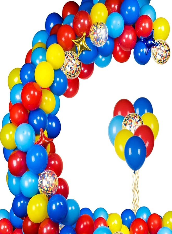 Secret Carnival Circus Balloon Garland Kit with 103pcs Red Blue Yellow Latex Balloons Garland and Star Foil Balloons for Paw Birthday Party Carnival Circus Birthday Party
